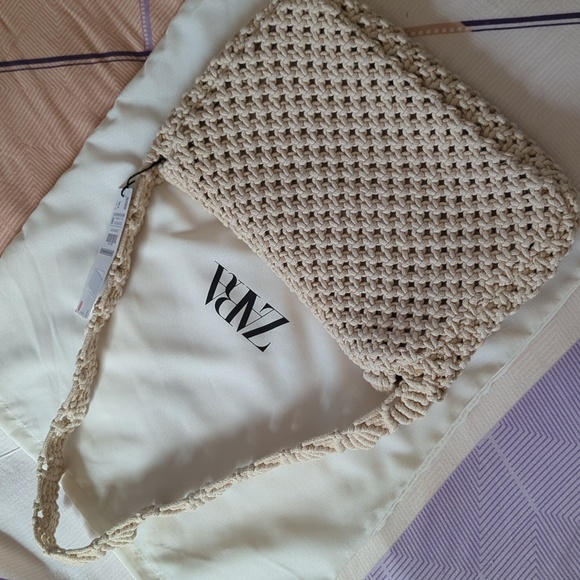 Zara macrame crochet shoulder flap bag cream beige NWT - Picture 5 of 9